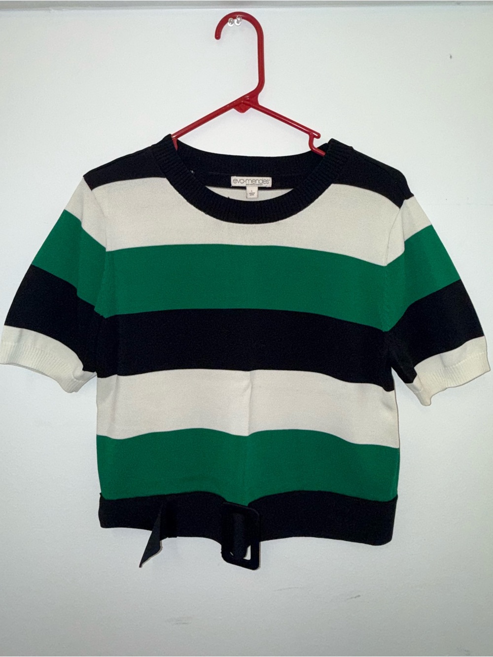 Eva Mendez Green, Black & White Striped Knit Top